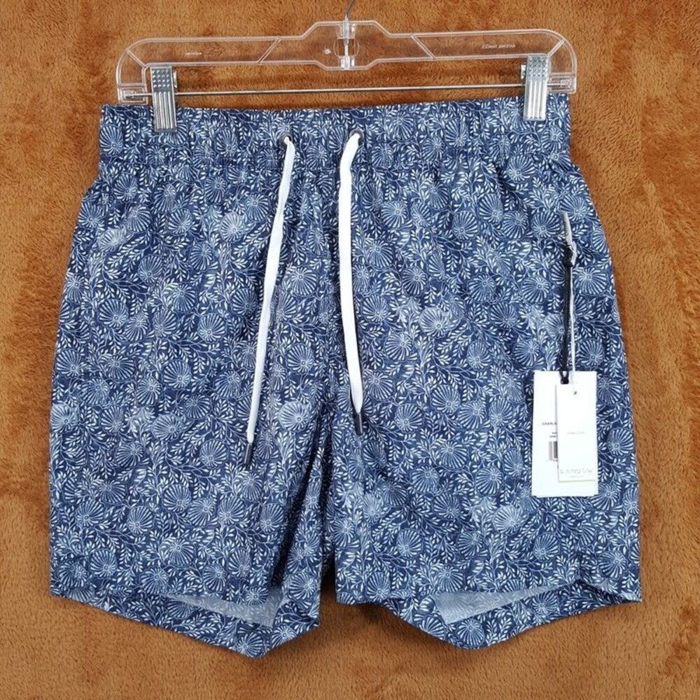 ONIA Swim Trunks Mens SmallBlue Drawstring Shorts Seashell Shell CHARLES 5" $225